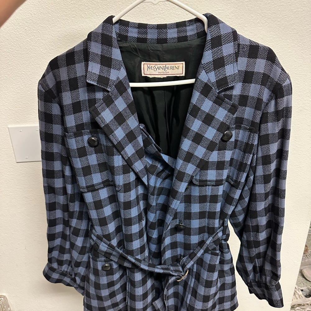 Yves Saint Laurent Women's Plaid Blazer in Blue and Black